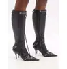 Cagole knielange laarzen met studs gesp decoratie zijkant met ritssluiting schoenen puntige dunne hoge hakken luxe designer dames fabriek maat2023
