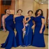 Abiti da damigella d'onore blu royal economici con sirena sexy una spalla Modelli Abito da sposa nigeriano africano Abiti da cerimonia taglie forti 288D