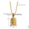 Pendant Necklaces Hip Hop Jesus Piece Necklace For Mens Iced Out Bling Head Gold Chains Fashion Relin Faith Jewelry Gift Drop Delivery Dhnzs