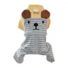 Hundkläder Stylish Pet Dress Breattable Soft Dressing Cartoon Bear Ears Decor Cat Plaid Jumpsuit