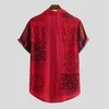 Feitong chemise à rayures pour hommes été 2020 boutons à manches courtes chemise hawaïenne ample décontracté imprimé rouge Blusas1248G