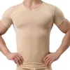 Costumes pour hommes A2336 Homme Maillot de corps en soie glacée T-shirts Mâle Nylon Col en V Manches courtes Hauts Ultra-minces Vêtements de nuit cool