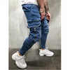 Mens Jeans High Quality Slim Fit Pants Washed Denim Trouser Faux Casual Multipock Hiphop Dancing 230914