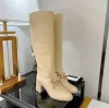 2023 Dernières bottes pour femmes à talons épais, talons hauts et bas, bout rond avec décoration à fermeture éclair, formel, décontracté, banquet, vêtements de travail, tailles assorties 35-41