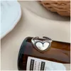 Band Rings Sier Retro Love Heart Hollow Open Ring Female Ins Trend Sweet Y Elegant Handmade Hip-Hop Fashion Drop Delivery Jewelry Dhboh