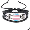 Charm Bracelets Lgbt Gay Pride Leather Bracelet For Women Men Rainbow Glass Cabochon Braided Rope Wrap Bangle Wristband Fashion Jewelr Dhkpm