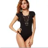 Women's Jumpsuits Rompers Ladies Thread cotton Sleeves Stretch V Neck Bodysuit Leotard Top T Shirt 230914