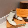 2023-Autumn Winter Zipper Martin Boots Woman Flat Travel Sneaker Läder Lady Letter Ankel Boot Soft Cowhide Women Metal Buckle Designer Shoes Large