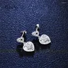 Boucles d'oreilles en argent 925, Original, Total 2 Ct, diamant taille brillant, Test passé couleur D, Moissanite, bijoux en pierres précieuses en forme de cœur à 4 broches