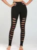 Leggings da donna a vita alta Sport Palestra Donne sexy Foro strappato Pantaloni da yoga neri solidi Collant da allenamento Fitness Activewear Pantaloni da corsa