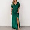 Roupas étnicas V Neck Slit Sexy Dama de Honra Cocktail Dress Saia Longa Mulheres Desgaste Vestidos Formais para Convidado de Casamento