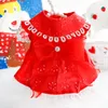 Abbigliamento per cani Abito rosso con fiocco per vestiti per cani Gatto Piccolo fiore Stampa Abbigliamento per animali domestici Carino sottile moda estiva Ragazza Yorkshire Accessori