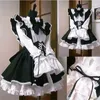 Tema kostüm kadın hizmetçi kıyafeti lolita cosplay sevimli seksi erotik kawaii kafe siyah beyaz erkekler üniforma önlük elbise bowknot mucama 230914