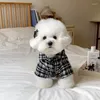 Cão vestuário xadrez vestido roupas para animais de estimação casais respirável roupas quentes doce pequeno elegante preto branco outono inverno menina ropa perro