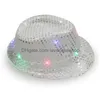 Party Hatts Flashing Light Up LED Brilliant Glitter Sequin Colorf Fancy Dress Jazz Dance Club Hat For Men and Women Drop Delivery Home DH9VQ