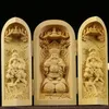 Decorative Objects Figurines Tibet Buddhism Boxwood Kwan-yin Shakyamuni GuanYin 3 God Buddha Statue Box Folding Buddha Statue Box Home Temple Decor Ornament 230914