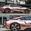 Rose Gold Stretchable Chrome Car Wrap Vinyl med Air Bubble Flexible Vehicle Car som täcker folie Inslagstorlek 1 52 20M ROLL282R