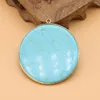 Breloques de marque, pierres semi-précieuses naturelles, bague bleue Turquoise, pendentif rond, bord doré, boucles d'oreilles, accessoires de collier