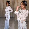 Long Sleeve Mermaid Wedding Dresses 2022 High Neck Crochet Cotton Lace Slim Outdoor Country Bohemian Trumpet Bridal Dress Wear2933