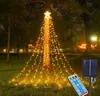 Guirlande lumineuse LED de Noël pour l'extérieur, 3 m, 350 LED, 8 modes d'éclairage suspendu en forme d'étoile, cascade avec prise 110 V 220 V, alimentée à l'énergie solaire pour Noël 12 LL