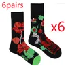 Mulheres meias homem 6 pares original ab maré médio tubo alto colorido meias flores frutas doces bolo de algodão unisex