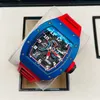 Mills Armbanduhren Richardmill Uhren Automatische mechanische Sportuhren Uhr Herrenserie RM030 Blaue Keramikseite Rotes Paris Limited-Zifferblatt 427 50 mm Komplett HB72