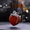 Natural Stone Heart Shape Pendant Rose Quartz Crystal Halsband Tiger Eye Charms för smycken tillverkning av halsband