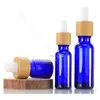 Frosted Blue Glass Dropper Bottle 5ml 10ml 15ml 30ml 50ml With Bamboo Lid Cap 1oz Bamboos Essential Oil Bottles Ittqn