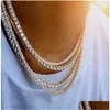 M 4mm Iced Out Tennis Bracelet Necklace Men 1 Row Chain Hip Hip-Hop Jewelry Women 16/18/20/24/30INCH CHOKER DROND