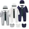 New 2023 Spring and autumn fashion style baby clothes Cotton long-sleeved patchwork Boy girl romper hat and Bibs 3-piece sets