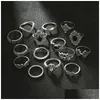 Anillos de racimo 9 estilos bohemio midi knuckle dedo conjunto para mujeres vintage retro sier flor de loto corona cristal anillo geométrico femenino j dh6xs
