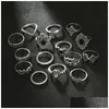 Cluster Rings 9 Styles Bohemian Midi Knuckle Finger Set For Women Vintage Retro Sier Lotus Flower Crowncrystal Geometric Ring Female J DH6XS