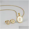 Pendant Necklaces White Real Shell 26 Initial Capital Letters A To Z Alphabet Quality Hexagon Shape Stainless Steel Square Charm Neckl Dh4D2