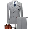 Graue Herren-Hochzeitsanzüge, Bräutigam-Smoking, maßgeschneidert, Trauzeugen tragen 3-teilig, Slim-Fit-Mann-Blazer, Jacke, zweireihig, mit Spitze, 246 R
