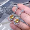 Dangle Earrings Real 14K White Gold Topaz Earring For Women Fine Aros Mujer Oreja Orecchini Solid Natural Drop