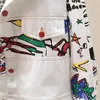 Herrjackor Creative Design Cartoon Graffiti White Denim Jacket Women 2023 Spring Autumn Veste Femme Streetwear Casual Short Jean 230914