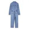 Kvinnors Jumpsuits Rompers Jumpsuit för kvinnor 2023 Spring och Autumn Collar Pocket High midja rak Demin Romper Overalls 230915