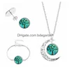 Pulseira Brincos Colar Árvore da Vida Lua Stud para Mulheres Vidro Cabochão Planta Pingente Charme Mens Moda Jóias Set em BK Drop Del Dhwg0