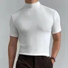 Herenpakken A2349 Mannen Dunne T-shirt Effen Kleur Hoge Kraag Coltrui Korte Mouw Streetwear Fitness Casual Kleding 2023 Vrije tijd