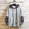 Men's Hoodies Sweatshirts Black Patchwork Hoodies Autumn Spring Men's Sweatshirts Hiphop Punk Streetwear Casual Pullover 2023 New Plaid Hoodies 230914