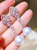 Orecchini pendenti D114 Puro argento sterling 925 Gioielleria raffinata Perle bianche d'acqua dolce 10-11mm Per le donne Perla