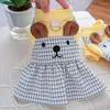 Hundkläder Stylish Pet Dress Breattable Soft Dressing Cartoon Bear Ears Decor Cat Plaid Jumpsuit