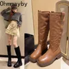 Boots Winter Women Biker Fashion Slip On Long Female Elegant Square Low Heel Womens Mordern Botties 230915