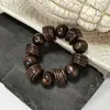 Strand Handmade Brown Beads Bracelets Wooden For Women Statement Bangles Wood Jewelry Fashion Accessories Bungee Cord