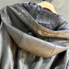 Kvinnors läder Yoloagain 2023 Autumn Overdimased Hooded Vintage Gray Jacket Women äkta damer