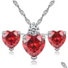 Orecchini Collana di alta qualità Cz Cuore Stud Set Cristallo Strass Amore Ciondolo Fascino Sterling Sier Catena per le donne Moda Goccia Del Dh9Su