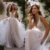 2020 Vintage dentelle une ligne robes de mariée bretelles spaghetti tulle appliques volants tribunal train jardin robes de mariée vestido de noiva209O