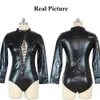 Combinaisons pour femmes Barboteuses S5XL Plus Taille Femmes En Cuir Body À Manches Longues Laceup Club Combinaison PU Barboteuse Teddy Latex Catsuit Catwomen 230914