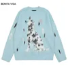 Męskie swetry Harajuku Dalmatian Sweater Streetwear Hip Hop Knitted Pies Pies Puszysty rozmyty skoczek Y2K moda luźna pulovers Beige Blue 230914