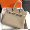 Bag Handbags Platinum Designer High Quality Hand Sewn Wax Thread Togo Cow Handbag Bk25 Elephant Grey Gold and Silver Buckle Original Logo